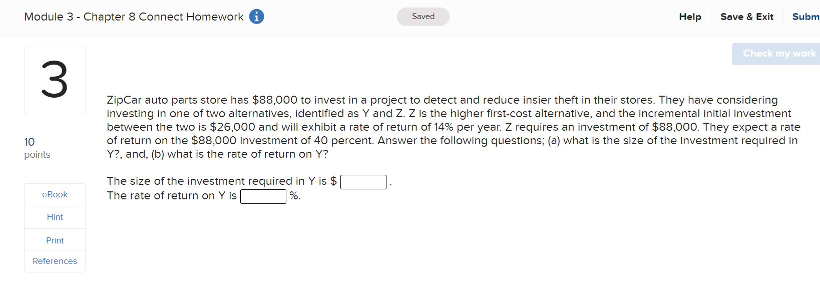 chapter 8 connect homework answers