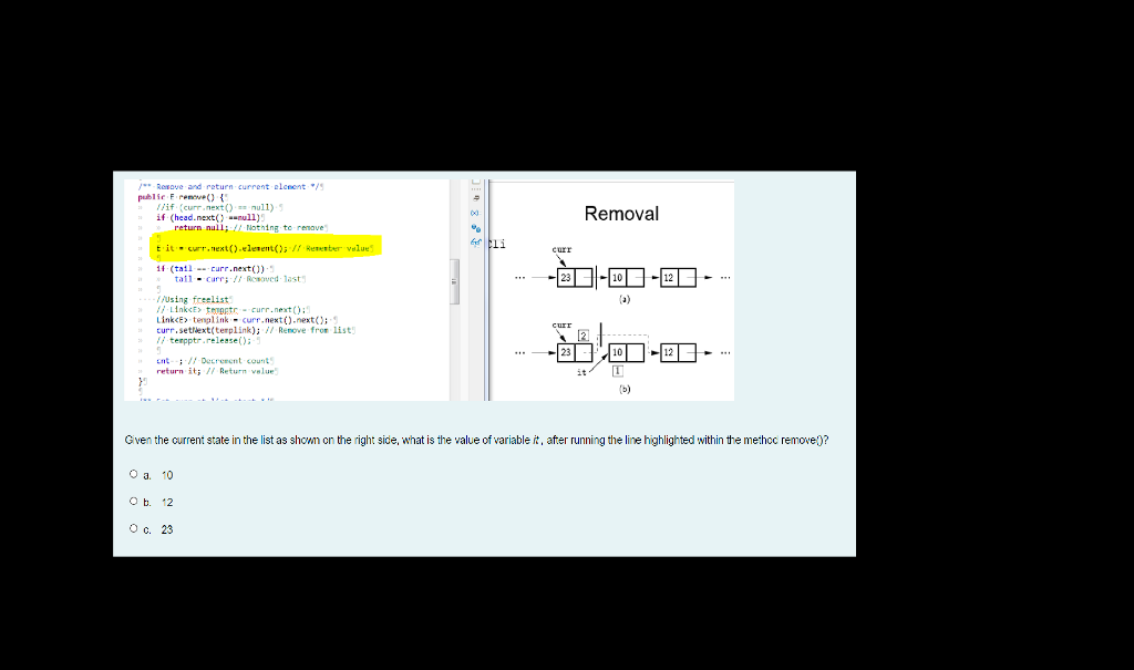 Solved Removal - Remove and return current element / public | Chegg.com