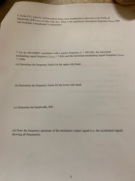 6. In the FCC plan for AM broadcast each bandwidth | Chegg.com