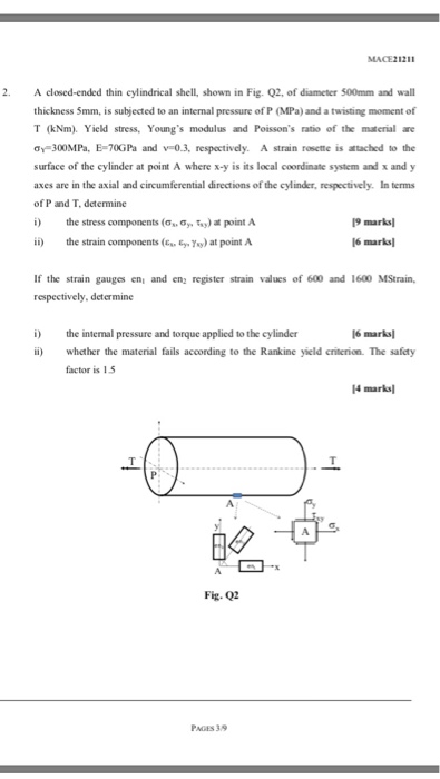 Solved A closed-ended thin cylindrical shell, shown in Fig. | Chegg.com