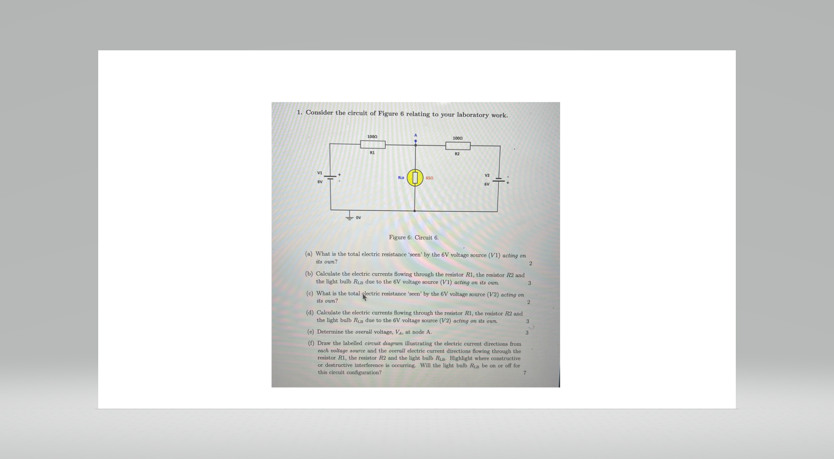 Solved 1. Consider The Circuit Of Figure 6 Relating To Your | Chegg.com