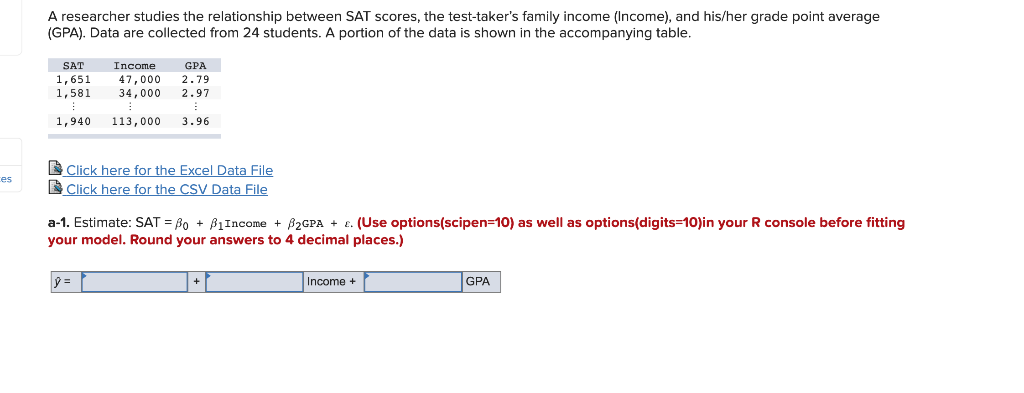 Solved A researcher studies the relationship between SAT | Chegg.com