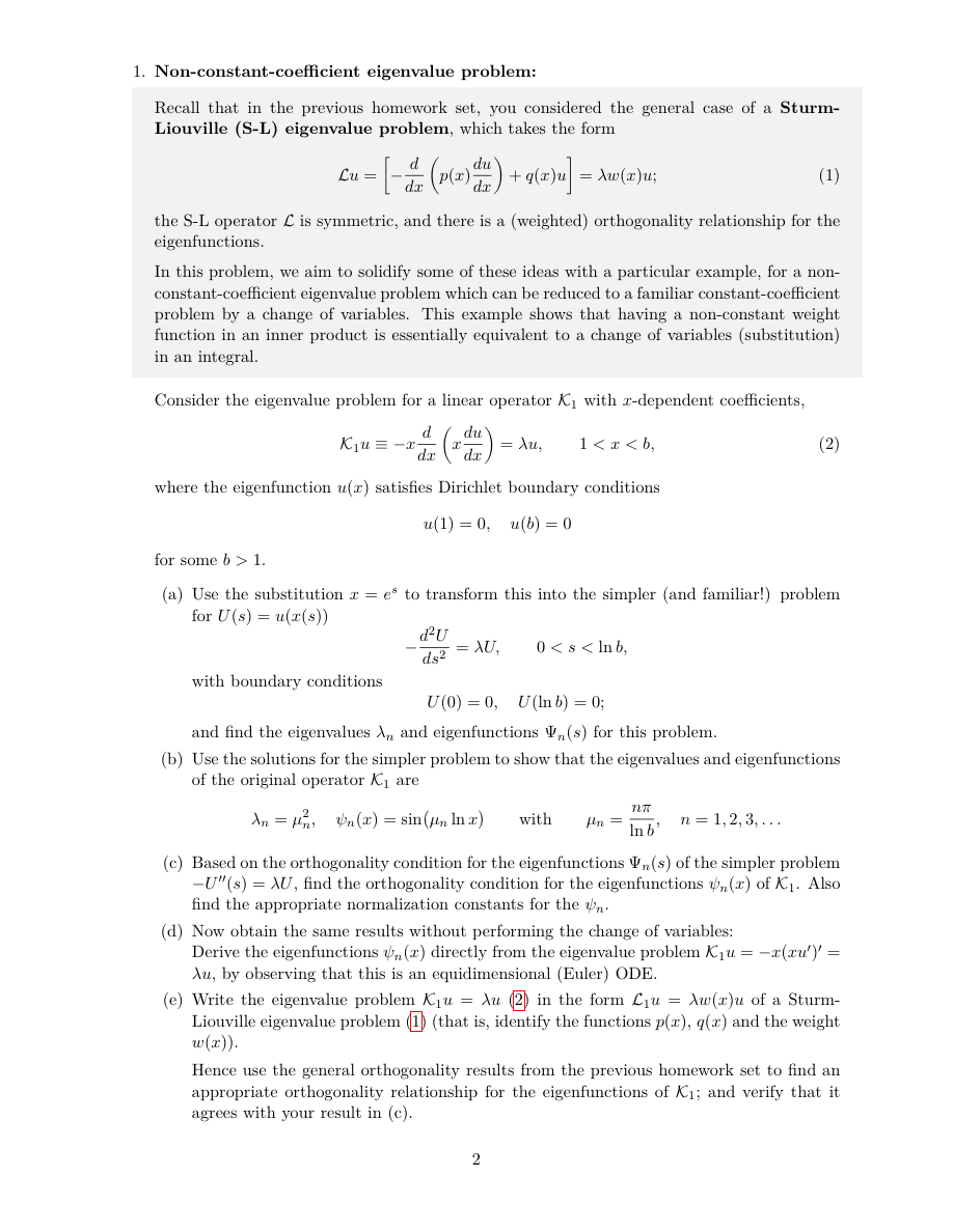 Solved 1. Non-constant-coefficient eigenvalue problem: | Chegg.com