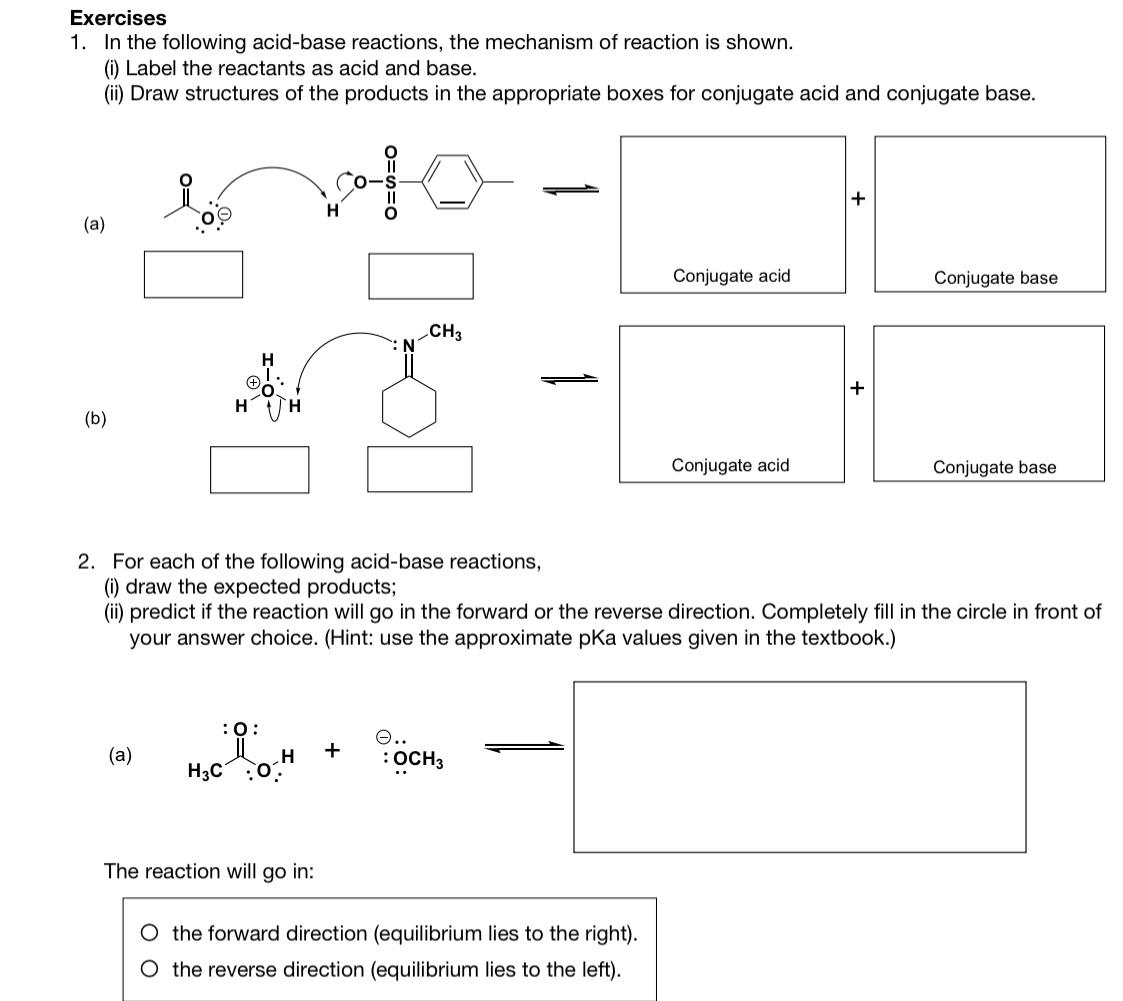 Solved Exercises 1. In the following acidbase reactions,