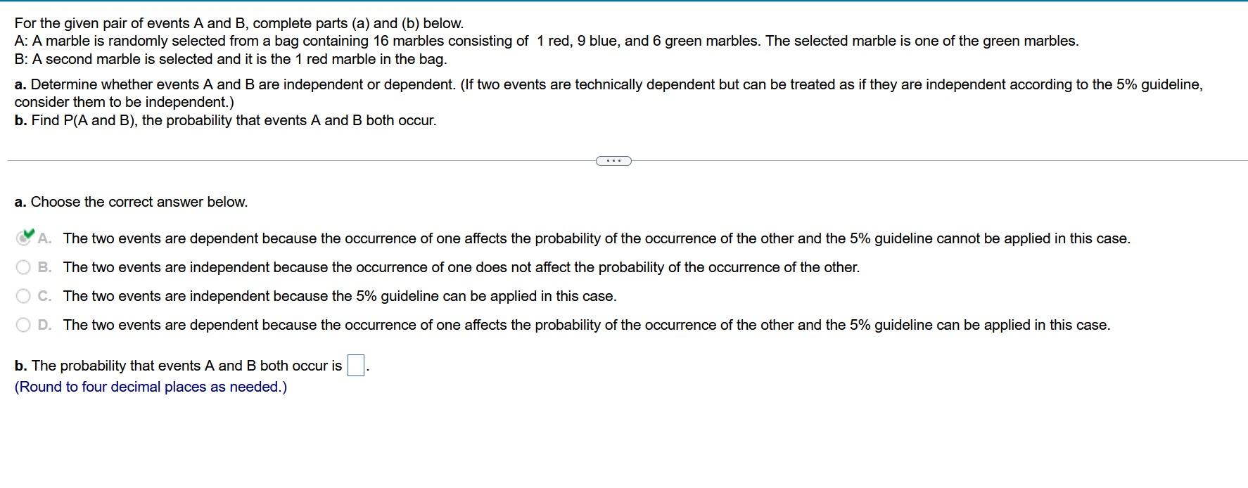 Solved For the given pair of events A and B, complete parts | Chegg.com