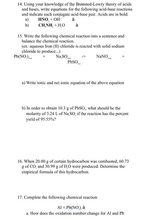 Solved 14. Using your knowledge of the Brønsted-Lowry theory | Chegg.com