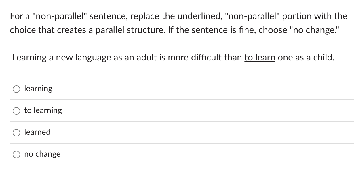 Solved For a "nonparallel" sentence, replace the
