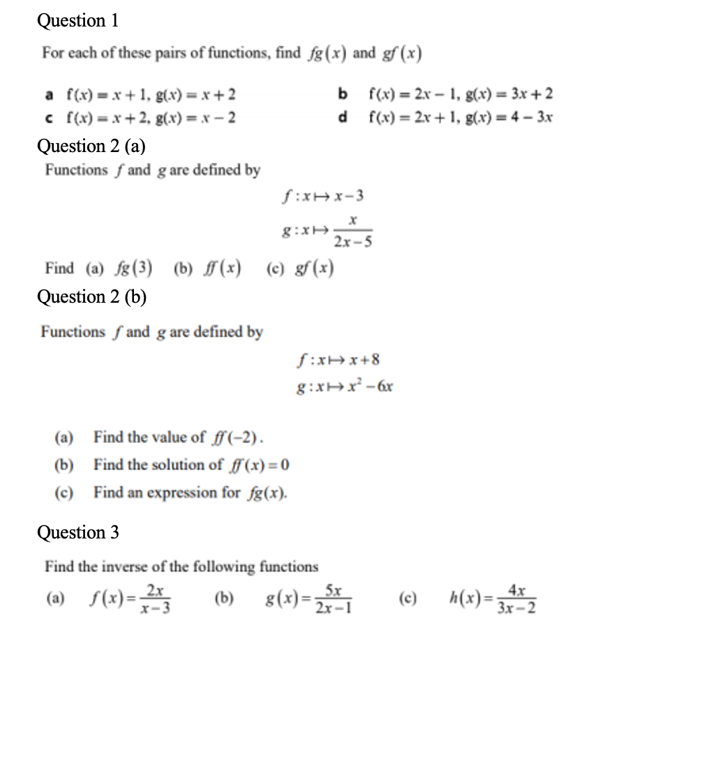 Solved Question 1 For each of these pairs of functions, find | Chegg.com