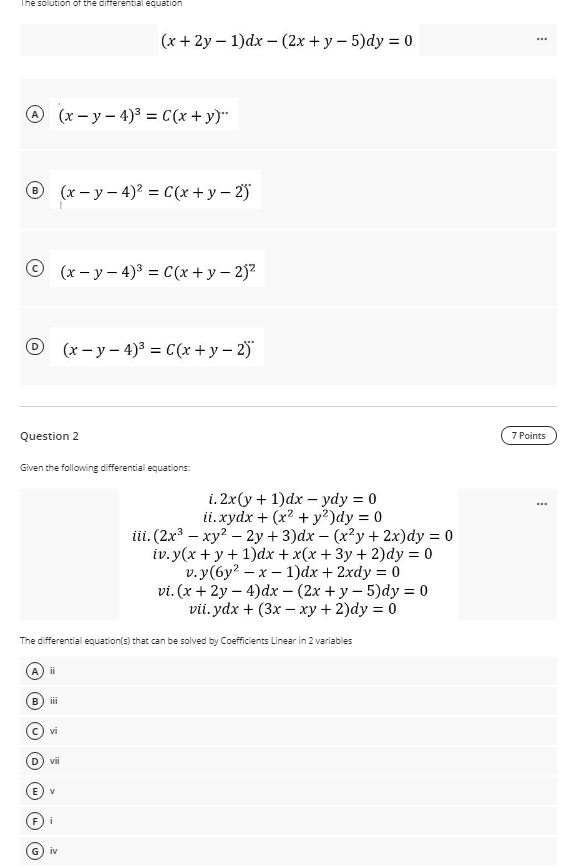 Solved I 2x Y 1 Dx Ydy 0 Ii Xydx X2 Y2 Dy 0 Chegg Com