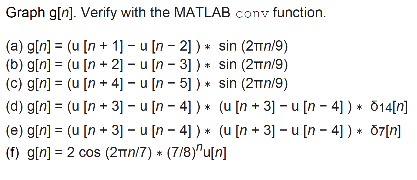 Solved Graph G N Verify With The Matlab Conv Function Chegg Com