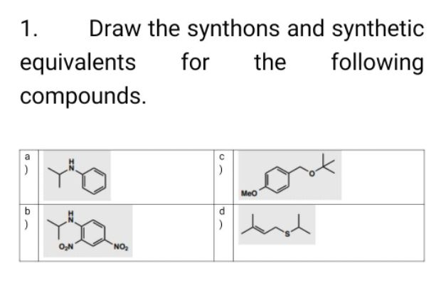 Solved 1. Draw The Synthons And Synthetic Equivalents For | Chegg.com