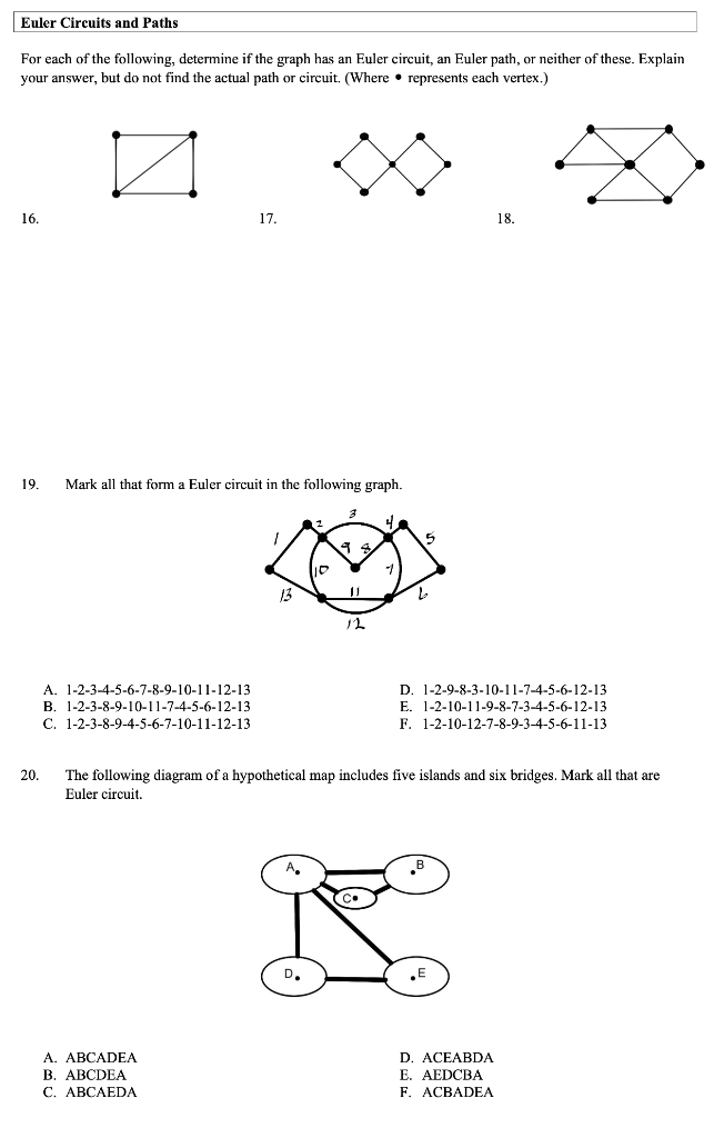 Solved Euler Circuits and Paths For each of the following, | Chegg.com