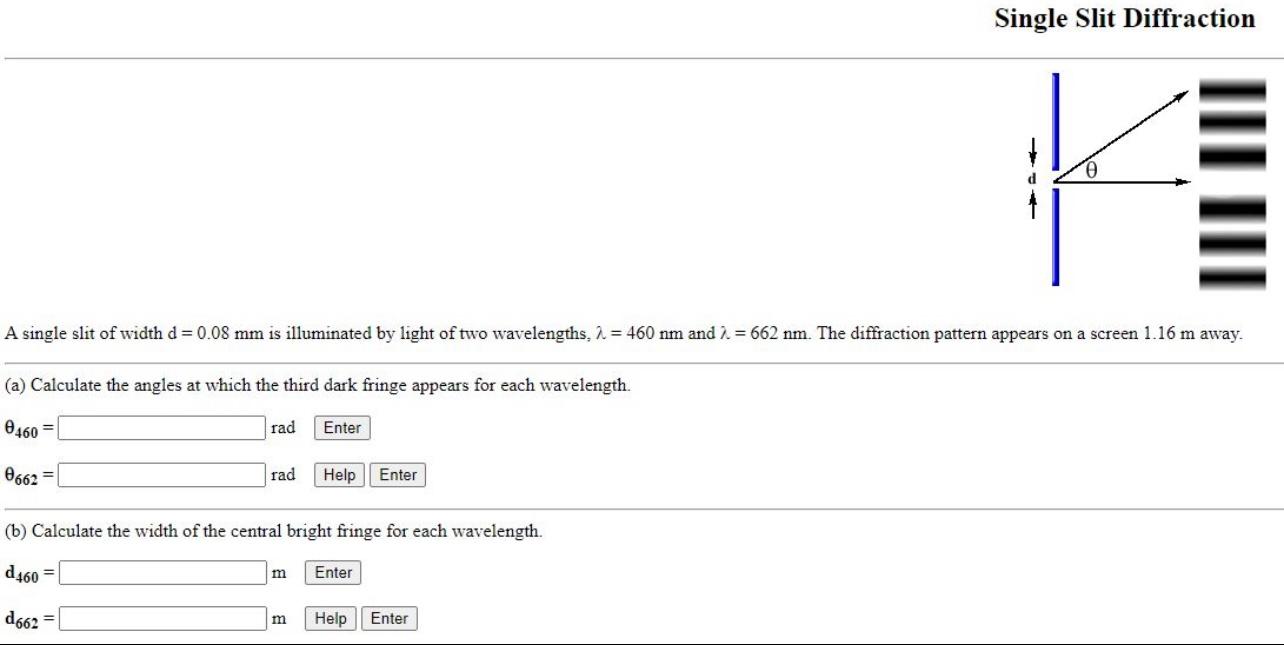 Solved Single Slit Diffraction A single slit of width d=0.08 | Chegg.com