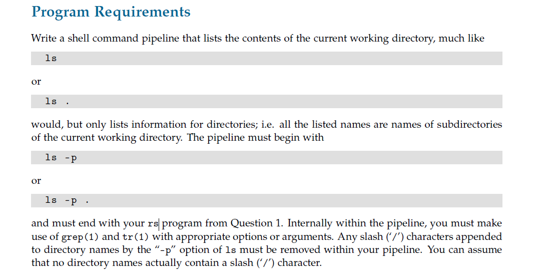Solved Program Requirements Write a shell command pipeline | Chegg.com