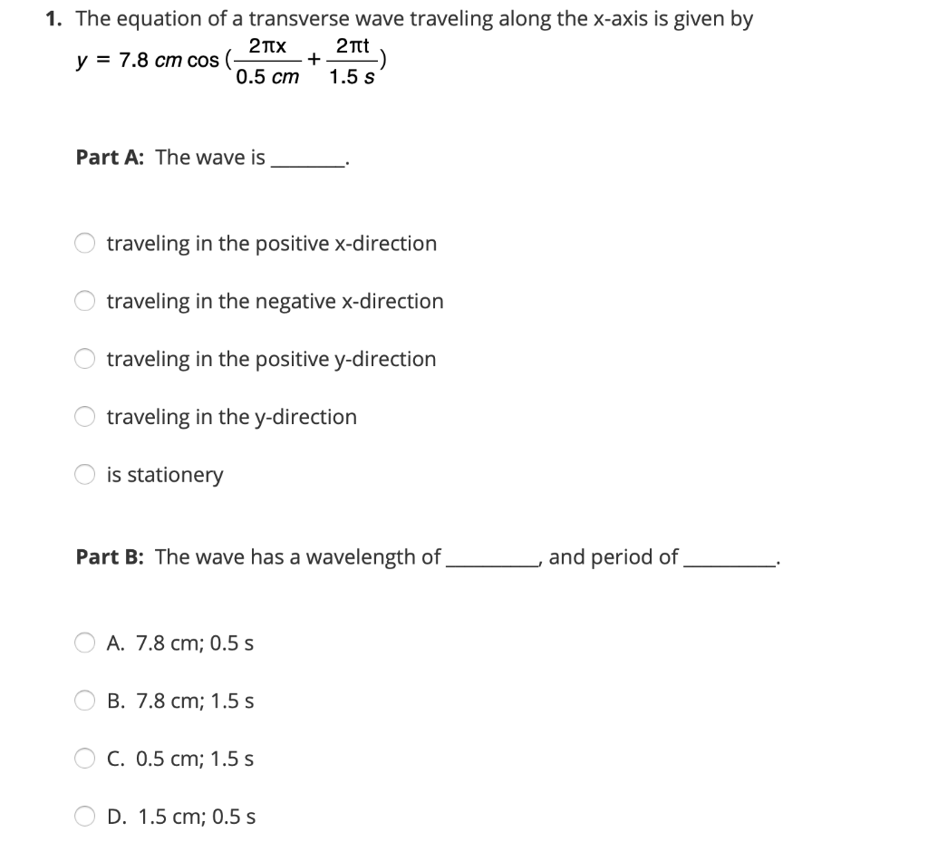 Solved 1. The equation of a transverse wave traveling along | Chegg.com