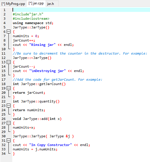 Solved a) In MyProg.cpp, main(), use cout to display a jar | Chegg.com