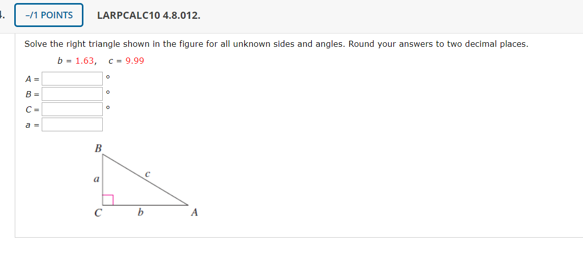 Solved Solve the right triangle shown in the figure for all | Chegg.com