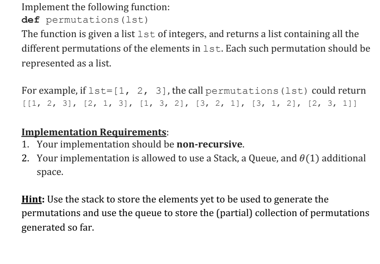 Solved Implement the following function: def permutations | Chegg.com
