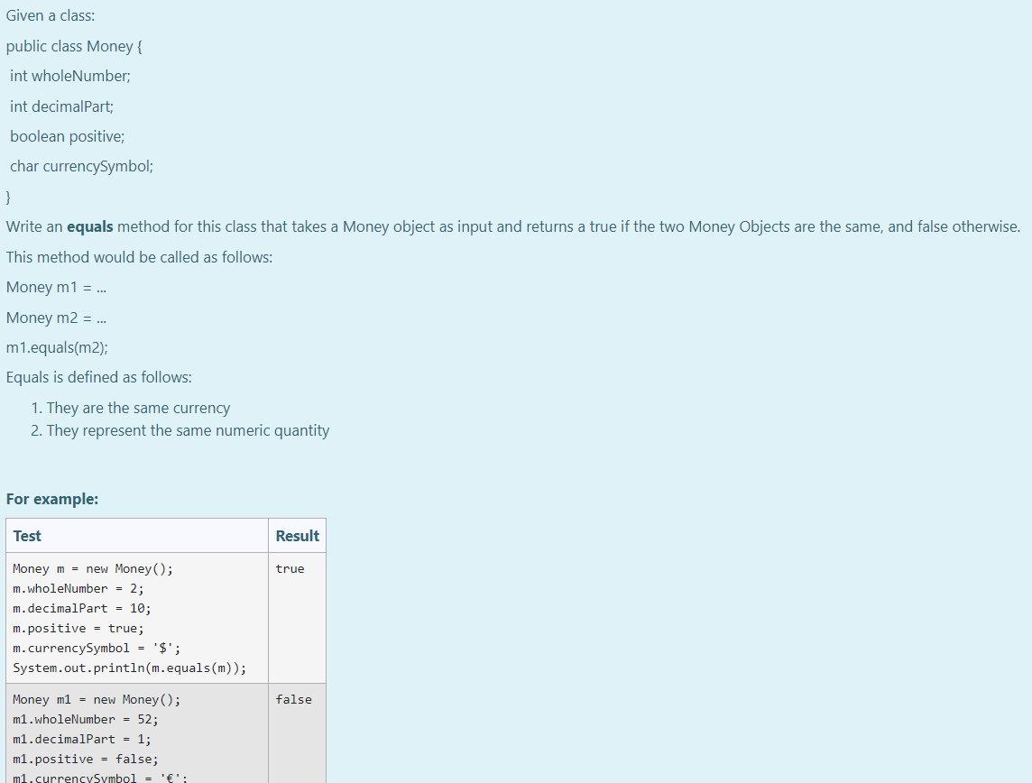 Solved Given a class: public class Money { int wholeNumber; | Chegg.com