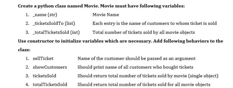 Solved Create a python class named Movie Movie must have | Chegg.com