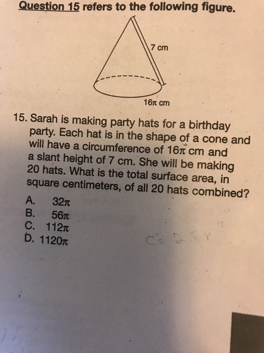 Solved Sarah is making party hats for a birthday party. Each | Chegg.com