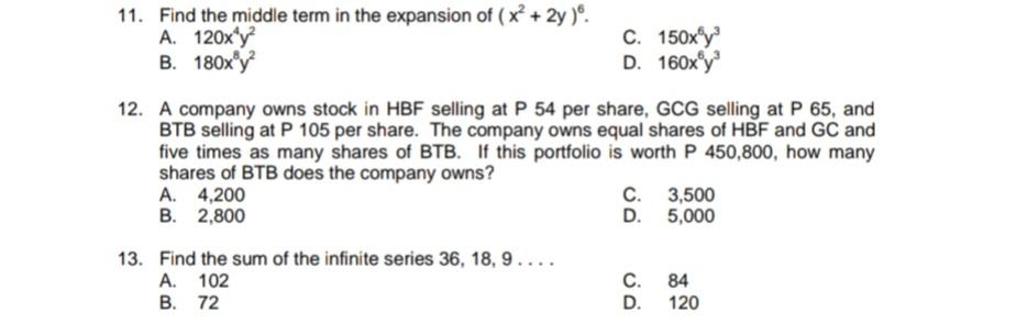 Solved 11 Find The Middle Term In The Expansion Of X Chegg Com