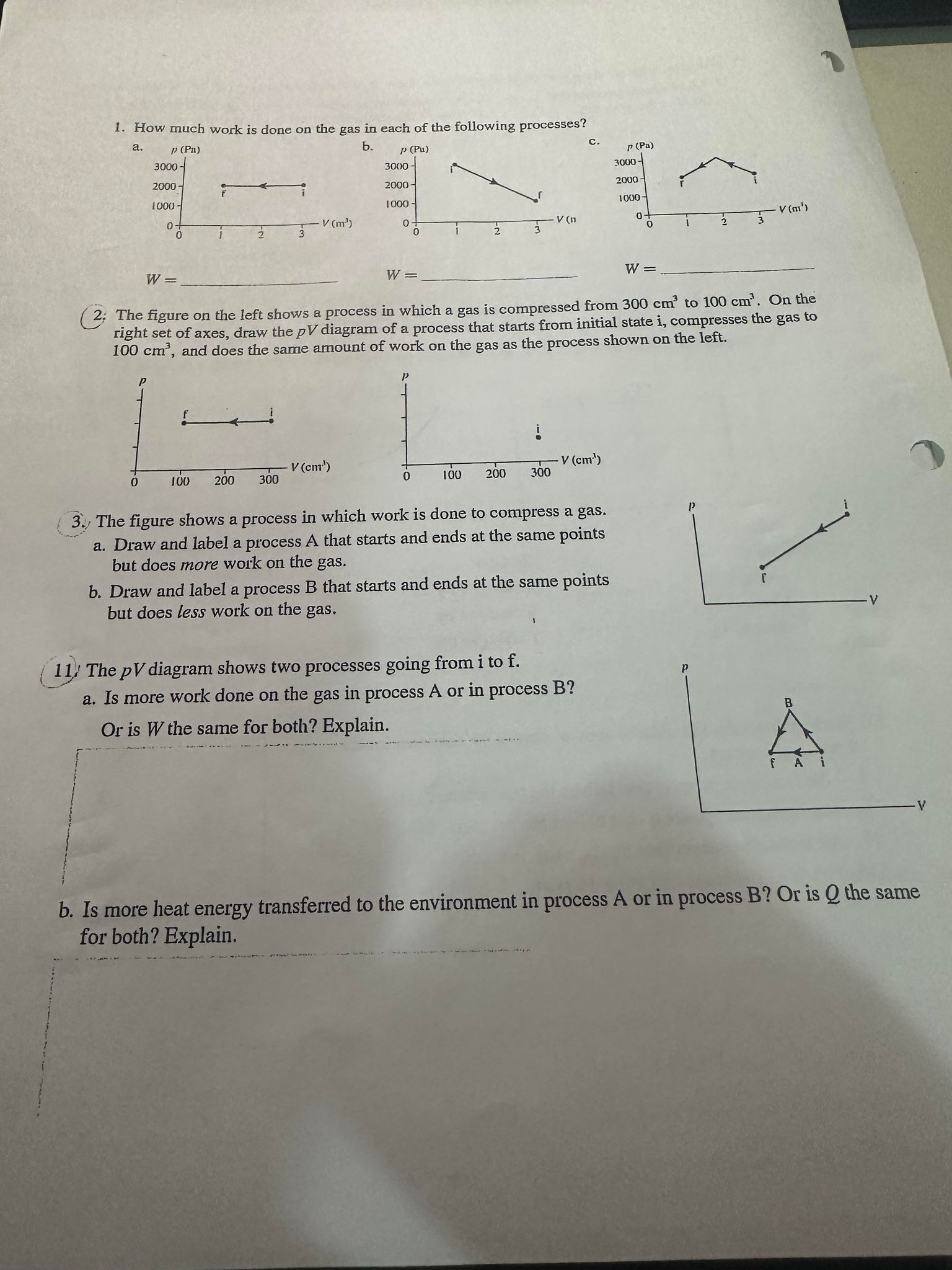 Solved 1. How much work is done on the gas in each of the | Chegg.com