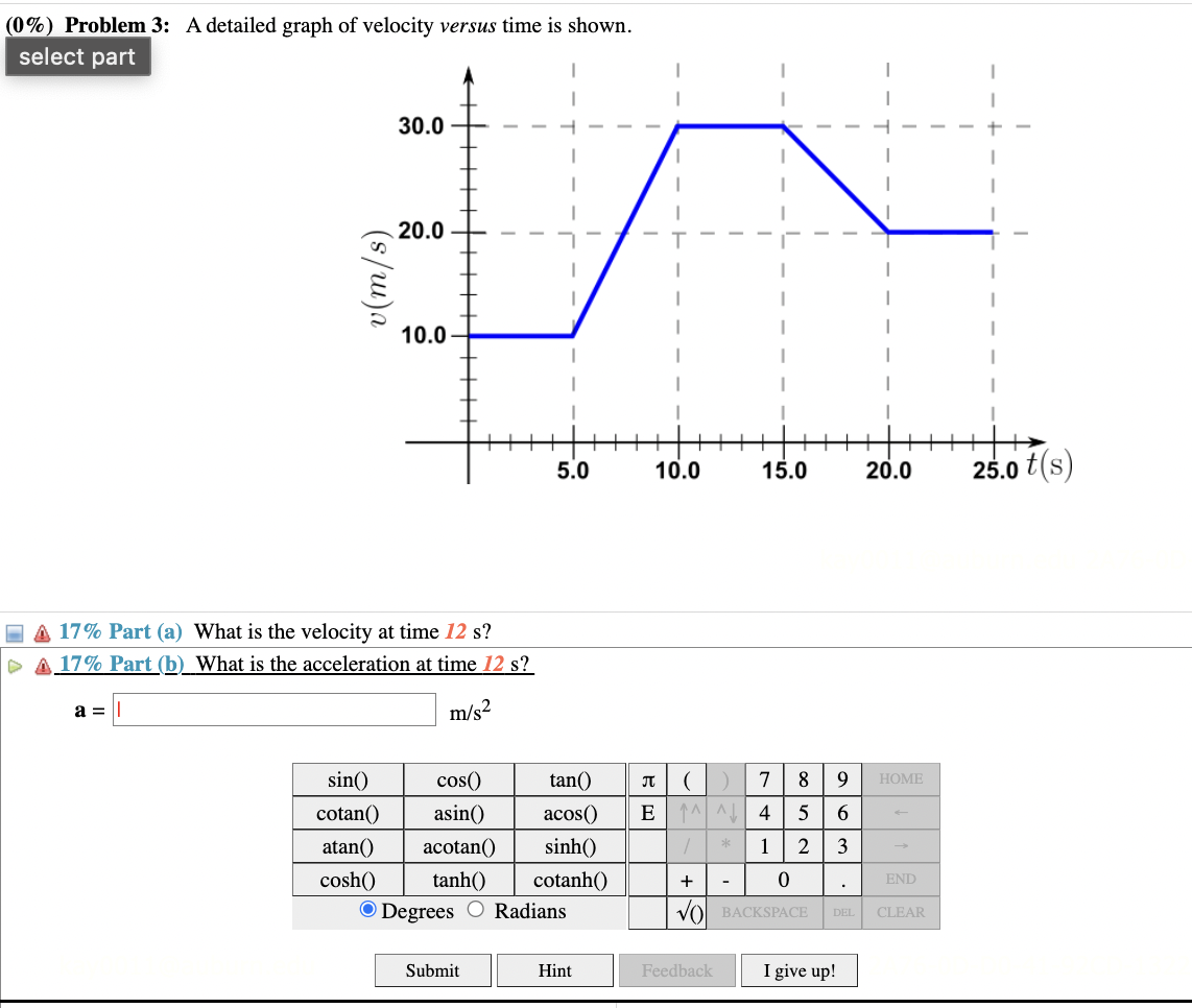 Solved (0\%) Problem 3: A detailed graph of velocity versus | Chegg.com