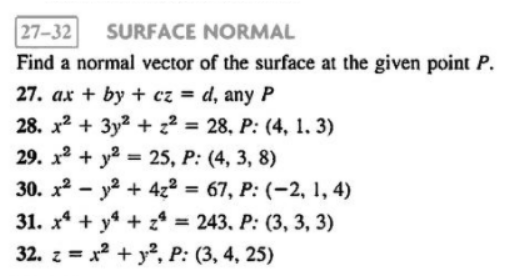 Solved SURFACE NORMAL Find a normal vector of the surface at | Chegg.com