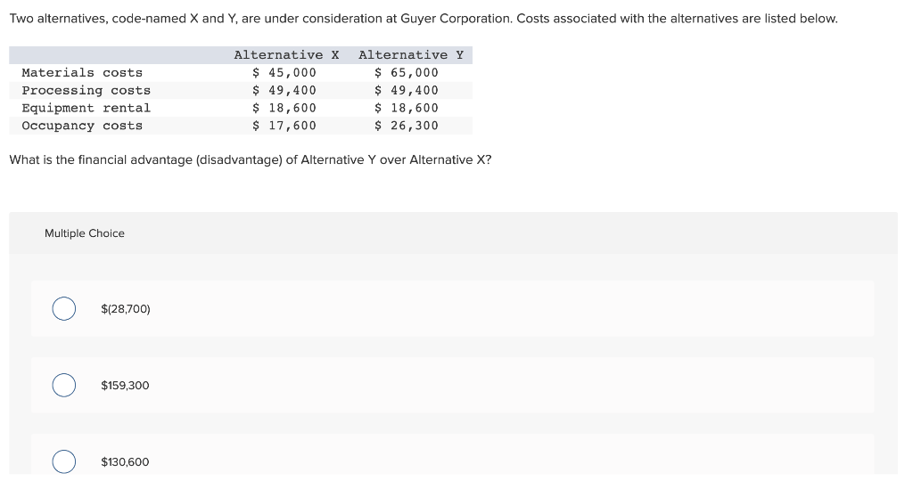 Solved Two Alternatives, Code-named X And Y, Are Under | Chegg.com