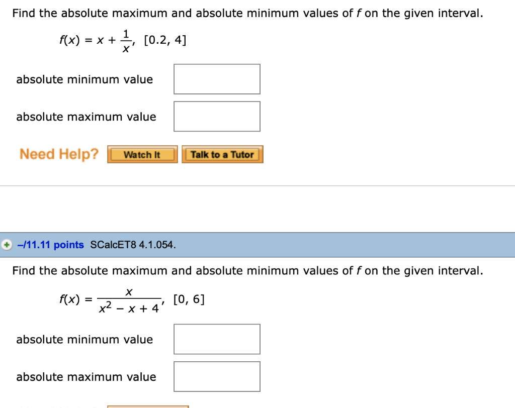 Solved Find the absolute maximum and absolute minimum values | Chegg.com