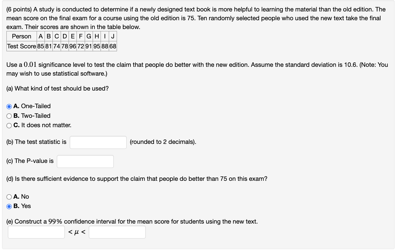 Solved (6 points) A study is conducted to determine if a | Chegg.com