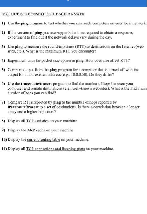 Solved INCLUDE SCREENSHOTS OF EACH ANSWER 1) Use the ping | Chegg.com