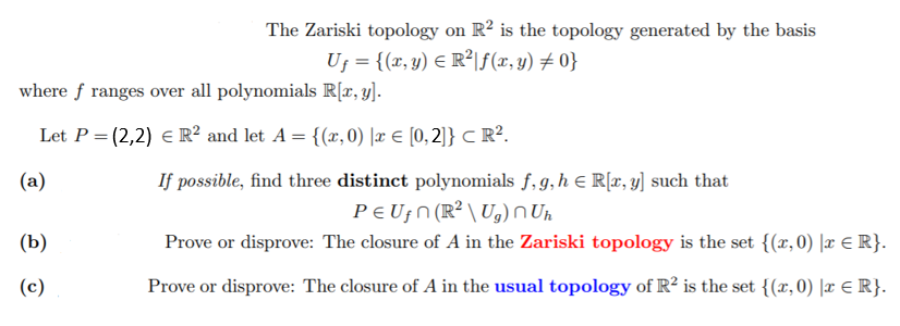 Solved The Zariski Topology On R2 Is The Topology Generat Chegg Com