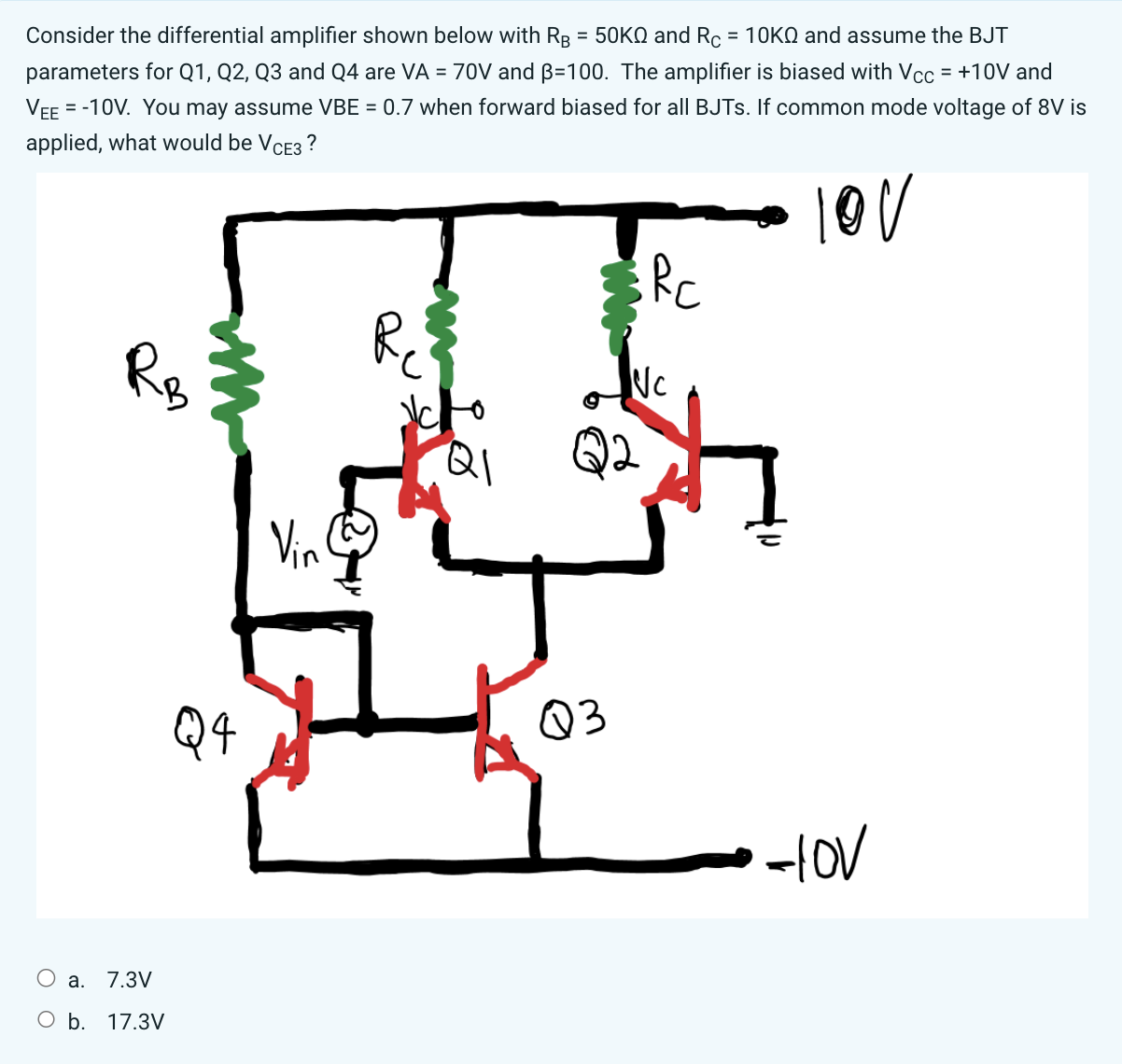 Solved Consider The Differential Amplifier Shown Below With | Chegg.com ...