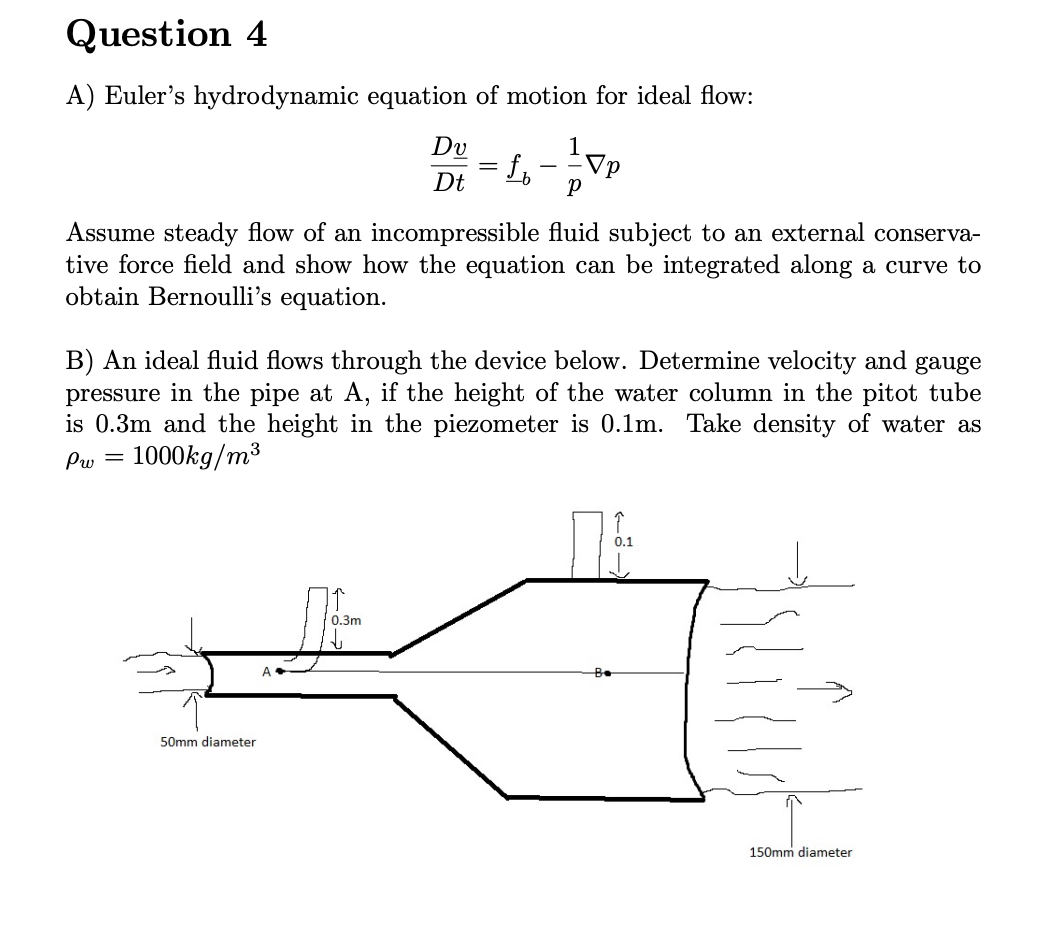 Solved A) Euler's hydrodynamic equation of motion for ideal