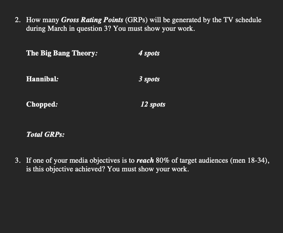 Solved 2. How many Gross Rating Points (GRPs) will be | Chegg.com