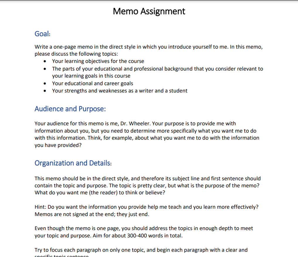 memo assignment example