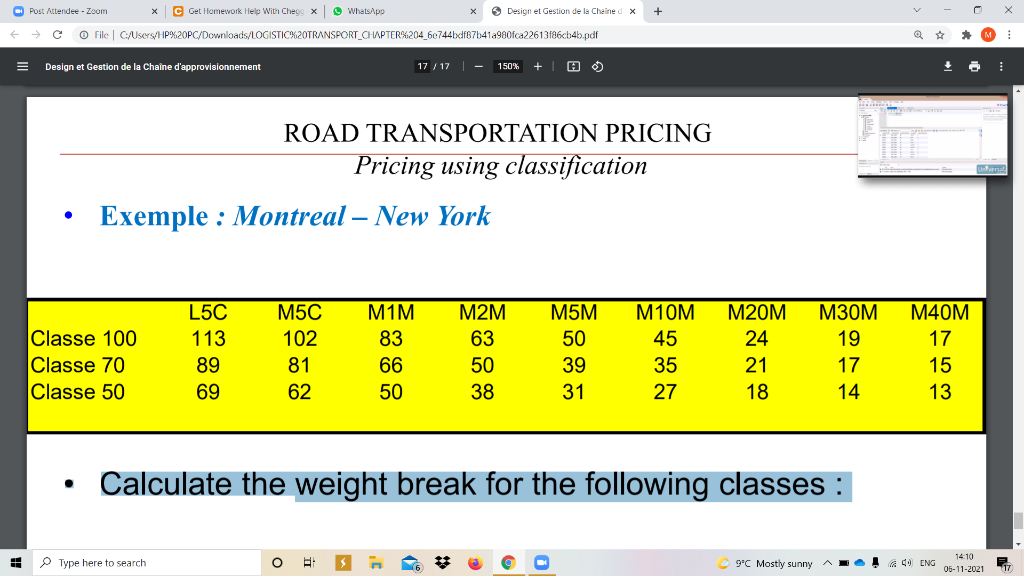 Calculate the weight break for the following | Chegg.com