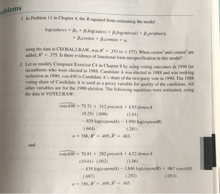 Solved oblems 1 In Problem 11 in Chapter 4, the R-squared | Chegg.com