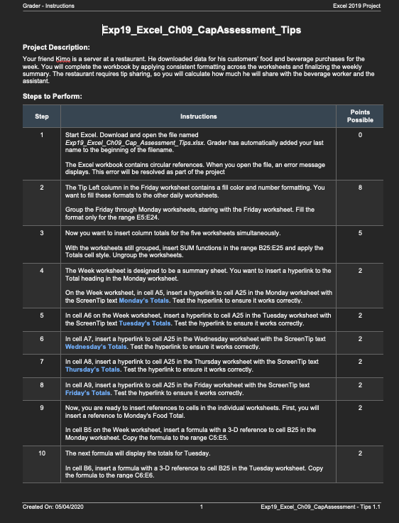 Solved Grader - Instructions Excel 2019 Project | Chegg.com