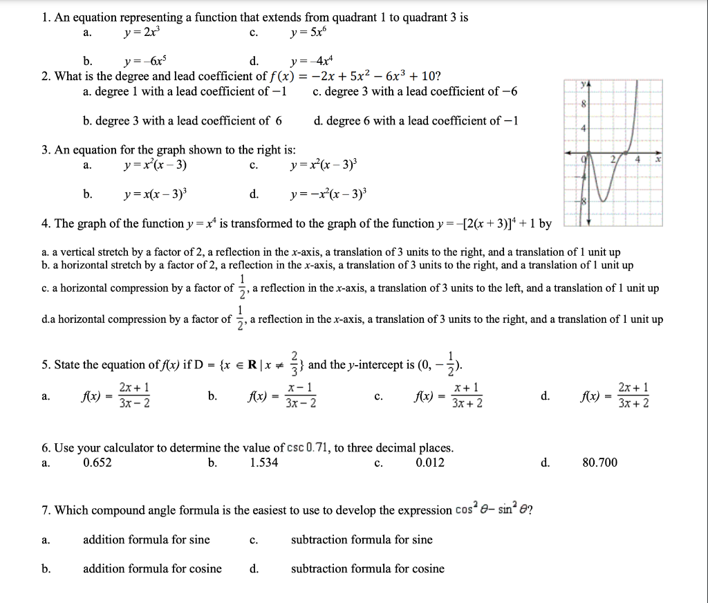 Solved 1. An equation representing a function that extends | Chegg.com