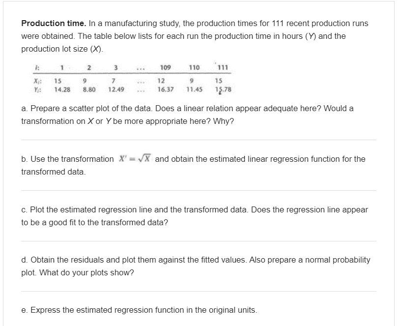 Solved Production Time. In A Manufacturing Study, The | Chegg.com