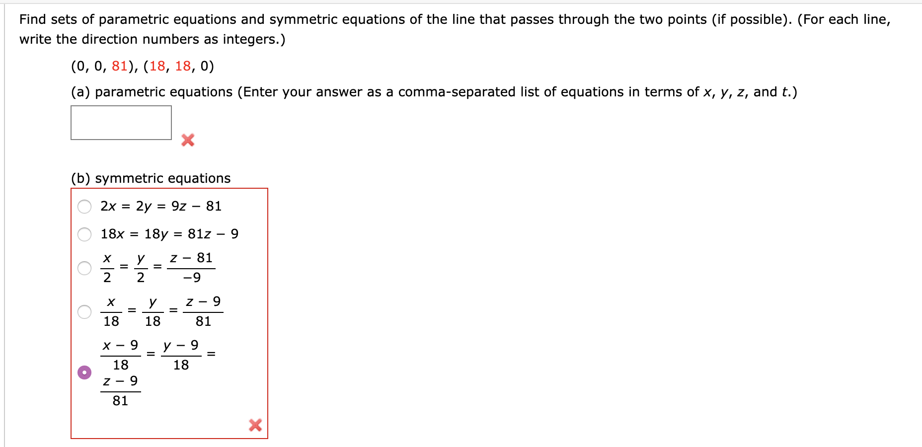 Solved Find sets of parametric equations and symmetric