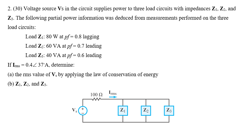 Solved 2 30 Voltage Source Vs In The Circuit Supplies Chegg Com