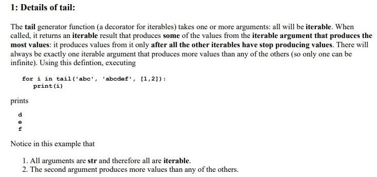Solved 1: Details of tail: The tail generator function (a | Chegg.com