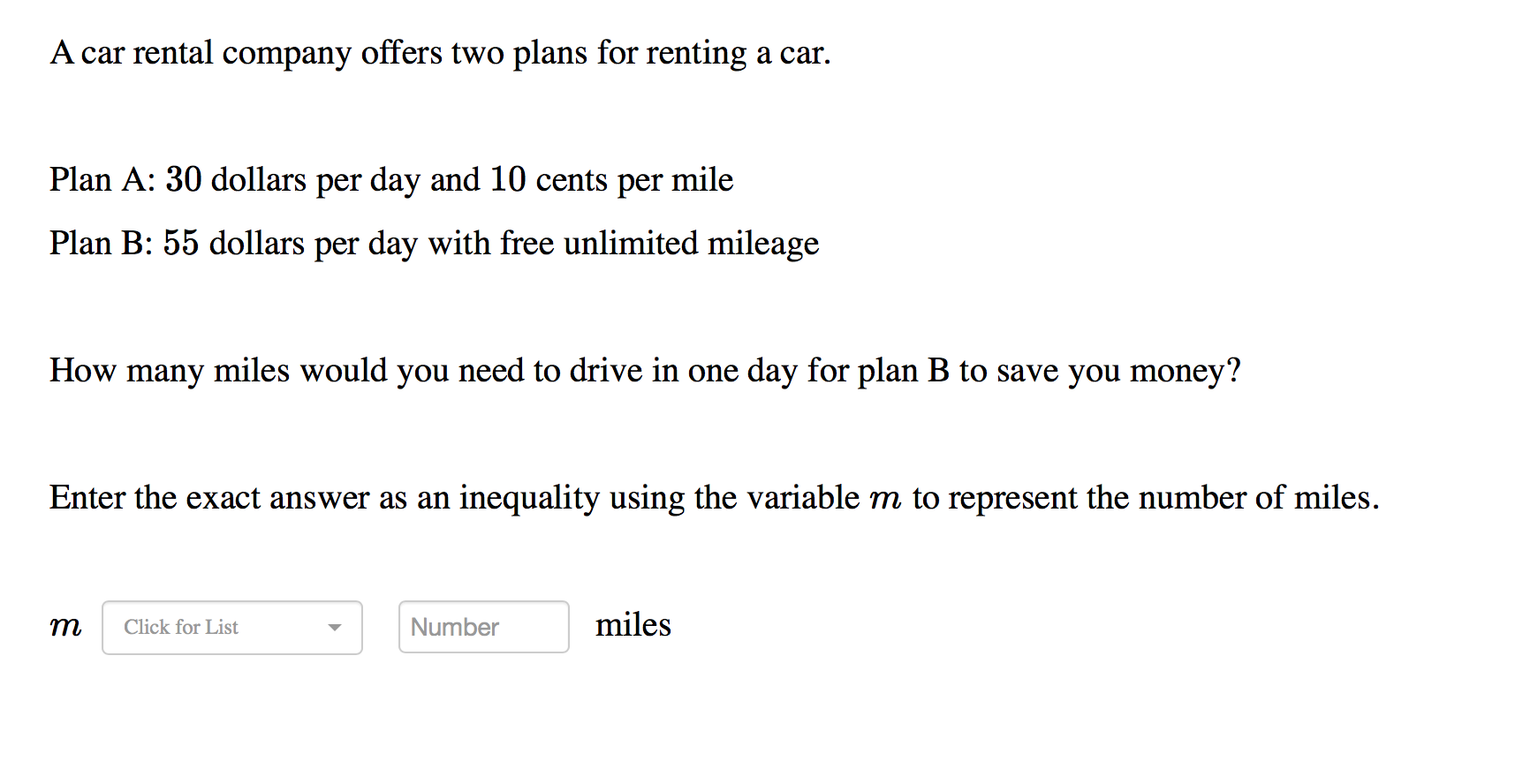 Solved A Car Rental Company Offers Two Plans For Renting A | Chegg.com