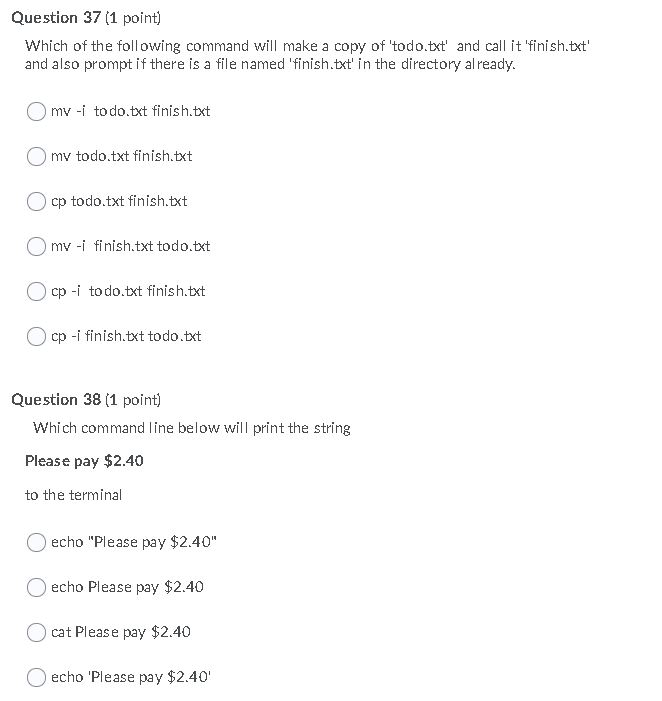 Solved Question 37(1 point) Which of the following command | Chegg.com