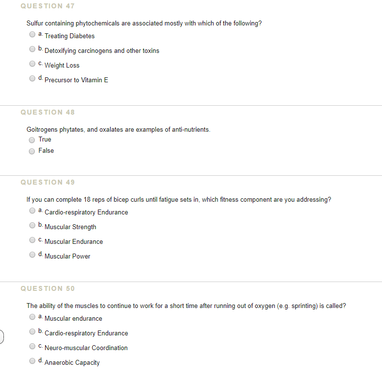 Solved QUESTION 47 Sulfur containing phytochemicals are | Chegg.com