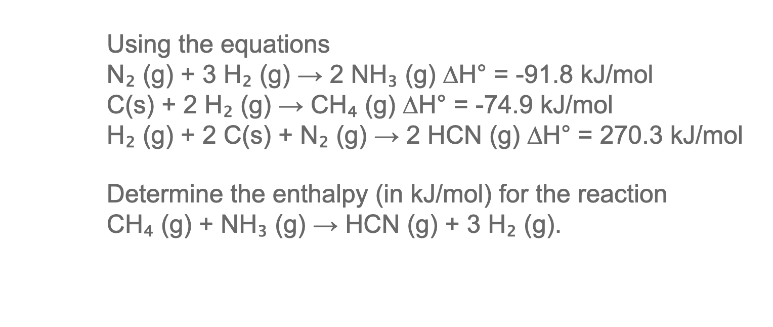 Solved Using the equations N2( g)+3H2( g)→2NH3( g)ΔH∘=−91.8 | Chegg.com